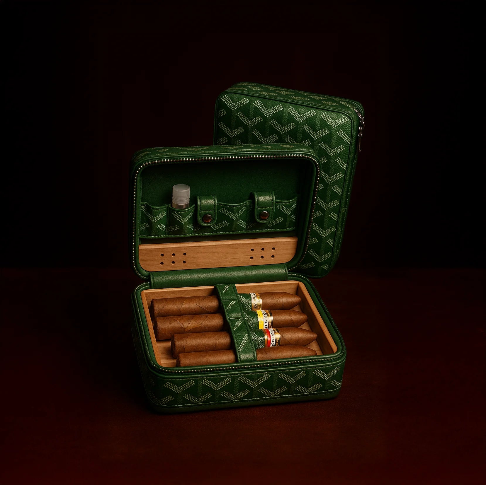 Portable Leather Cigar Bag Humidors Cedar Wood Lined